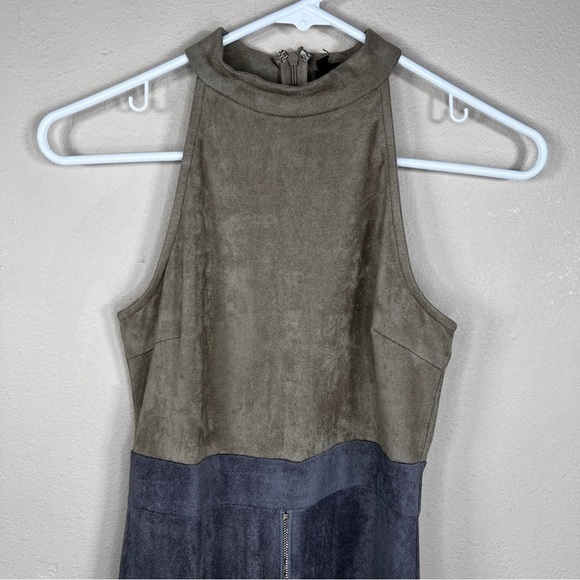 SMALL NUDE BRAND DRESS SLEEVELESS BEIGE GREY STRETCH  FAUX SUEDE - Picture 6 of 11